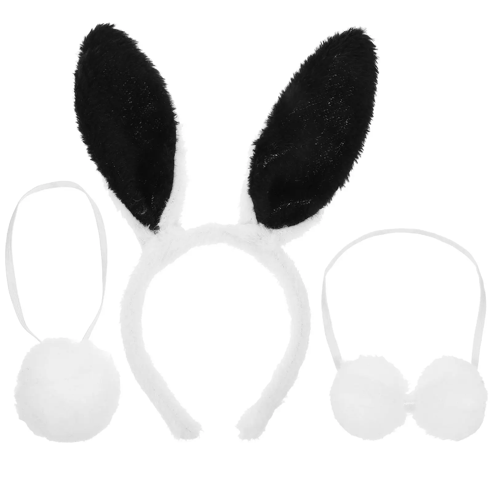 3pcs Adult Cartoon Costume Suit Rabbit Ears Headband Bow Tie Tail Set Performance Props for Cosplay Party (Black)