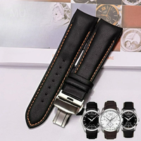 For Tissot Couturier 1853 Genuine Leather Strap Solid Steel Buckle 22 23 24mm Black Orange Curved End for Men Luxury Watch Band