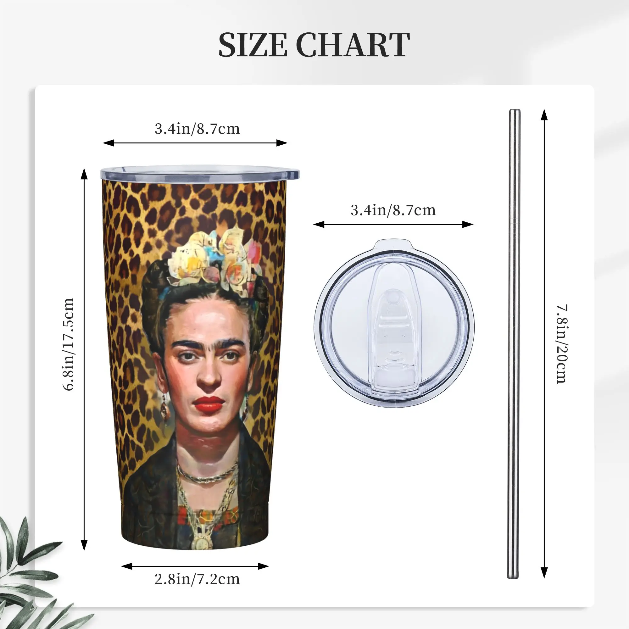 Leopard F-Frida K-Kahlo Tumbler Vacuum Insulated  Coffee Cups Vacuum Flask Smoothie Tea Mugs Hot Cold Drink, 20oz