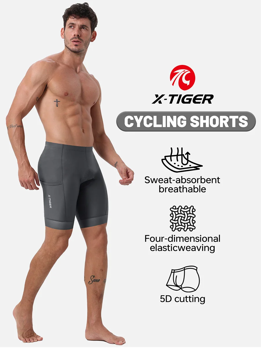 X-TIGER Premium-Rennrad-Shorts mit 5D-Gel-Pads, Herren-Radhose mit Reißverschlusstaschen, atmungsaktive Outdoor-Fahrradausrüstung – Detail 2