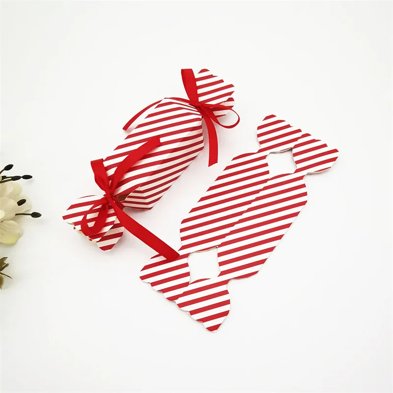 

50pcs Candy Box For Christmas With Ribbons DIY Chocolate Cookies Decor Party Wedding Paper New Year Kids Gift Packaging Boxes