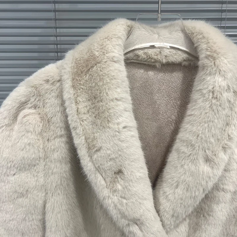 KBQ سترات بسيطة مقسمة صلبة للنساء طية صدر السترة بأكمام طويلة وأزرار مرقعة سترات من الفرو المقلد نمط عصري نسائي جديد #4