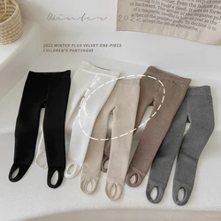 Girls Kids Thicken Warm Winter Stirrup Leggings Girls Children Tights Fur Lining Pantyhose Girl Solid Warm Skinny Leggings Pants