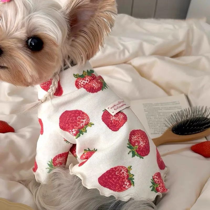 

Summer Puppy Loungewear Strawberry Print Pet Clothes Small Dog Yorkshire Breathable Vest Teddy Anti Hair Fall Short Sleeve