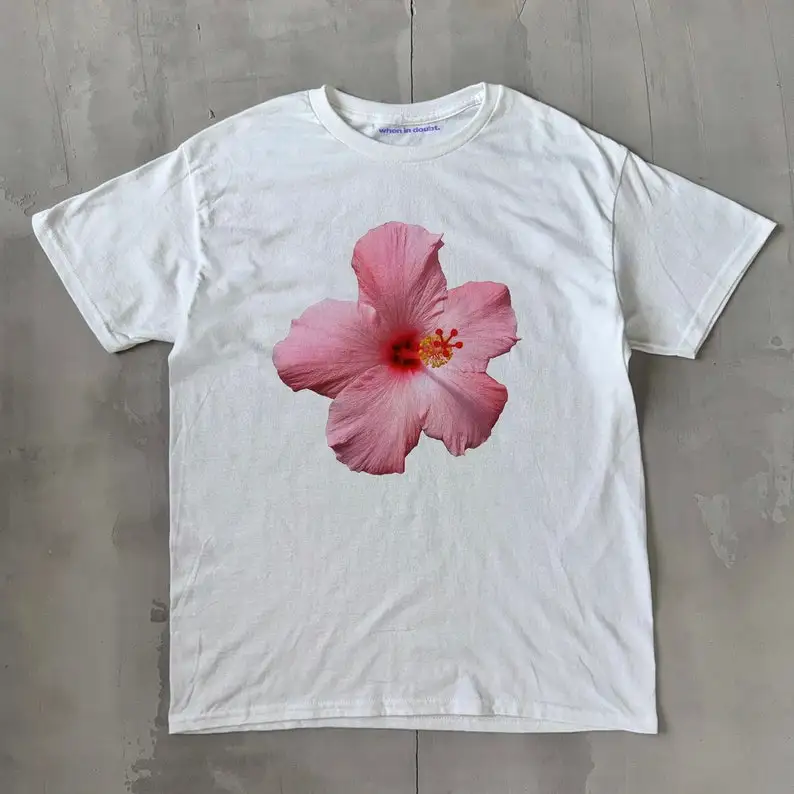 Hibiscus Klassisches Unisex-Grafik-T-Shirt für Damen und Herren, ikonischer Slogan, bedruckt, Streetwear, Y2k, lässig, lockere Baumwolle, weibliche und männliche Kleidung