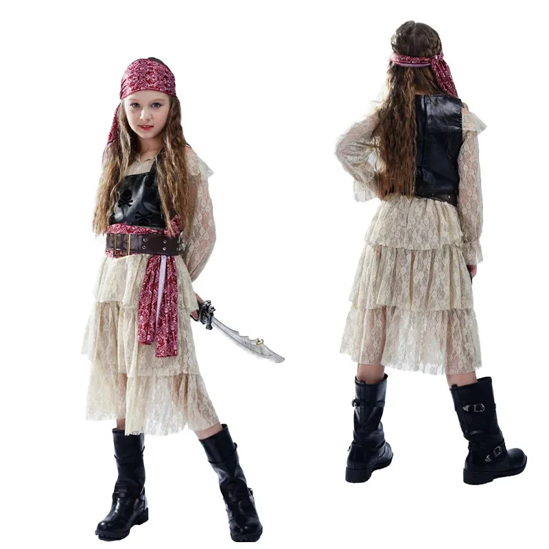 

Girl's Lace Pirate Dress, Girl Pirate Cosplay Party Costume, Stage Performance Masquerade Halloween Costume