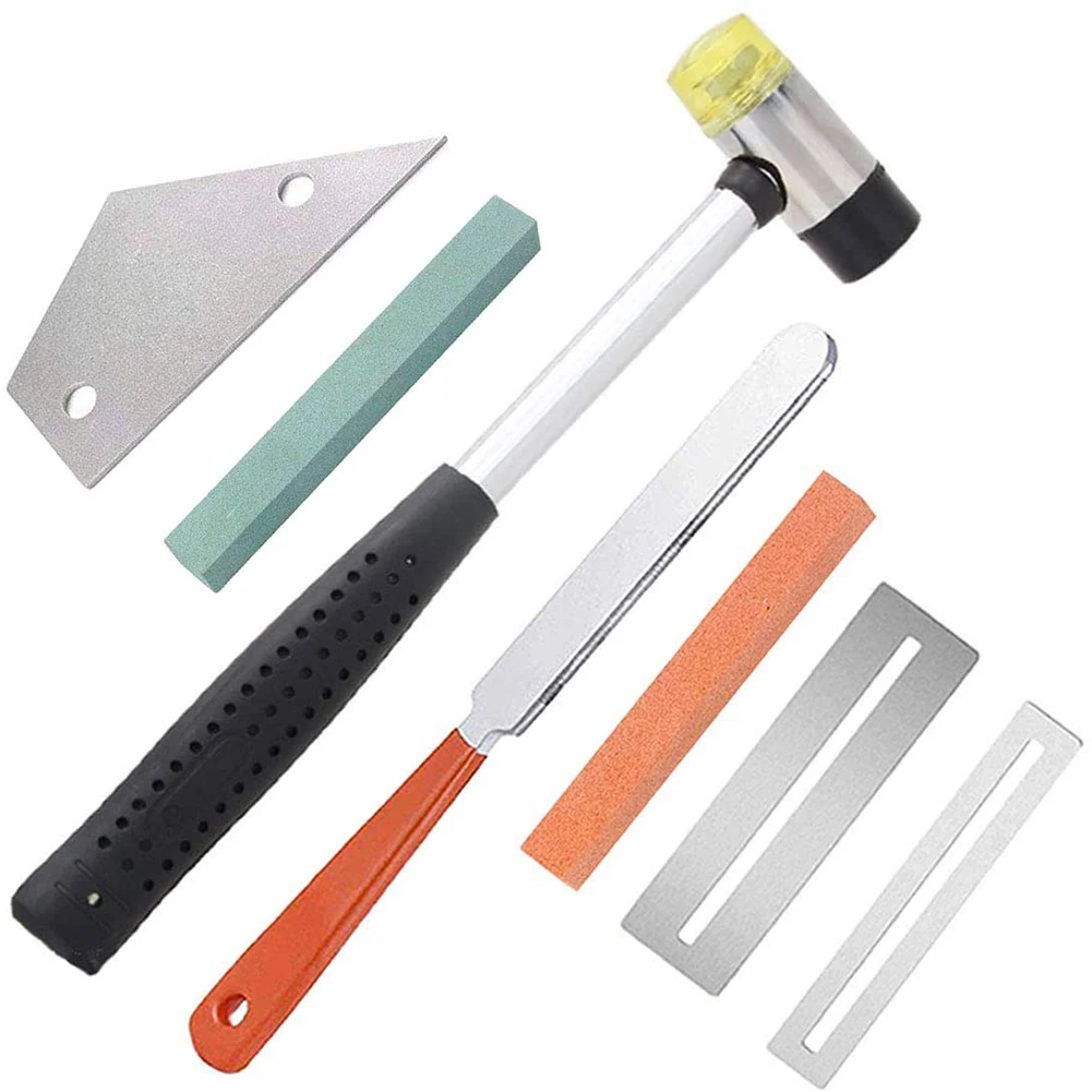 

7PCS Guitar Luthier Tool Kit Include Fret Rubber Hammer, Guitar Fret Crowning File, Fret Rocker Leveling Fingerboard Guards