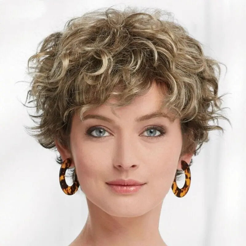 Ladies Wig Natural Short Girl Curly Wavy Hair Wigs Women Full Wig+Wig Cap