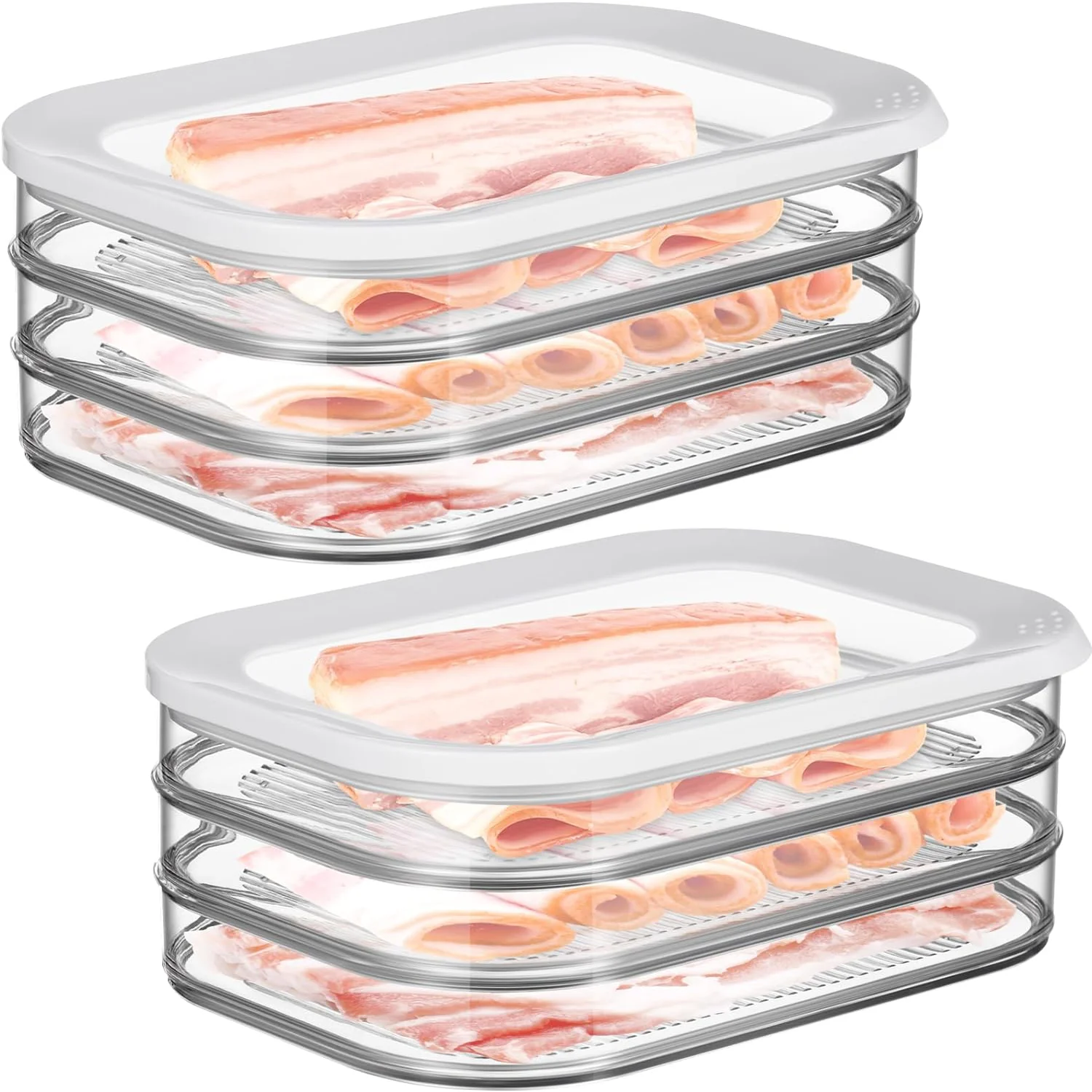 Deli Meat Container for Fridge Bacon Container for Refrigerator Stackable Food Storage Boxes with Lid Cheese Keeper Box