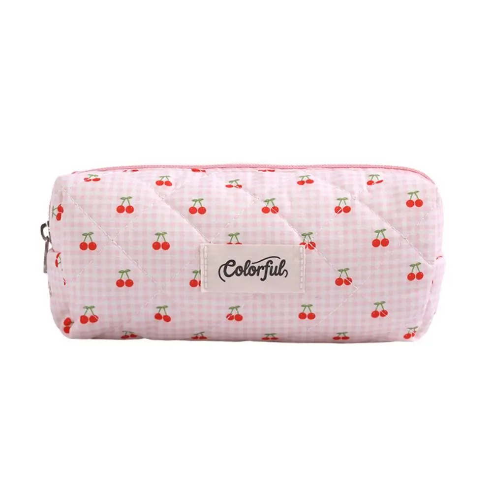 New Plaid Cherry Printing Pencil Case Zipper Design Large Capacity Pen Bag Multi-functional Stationery Organizer Back To School