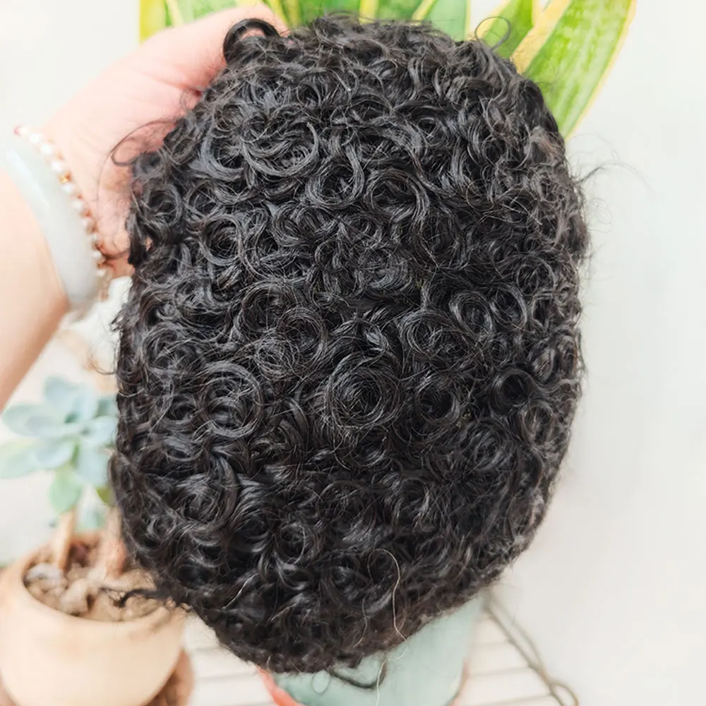 Curly Human Hair Wigs System 15mm Curly Best Mono Lace 9x7inch 1B Black Men's Hair Piece for Natural Look