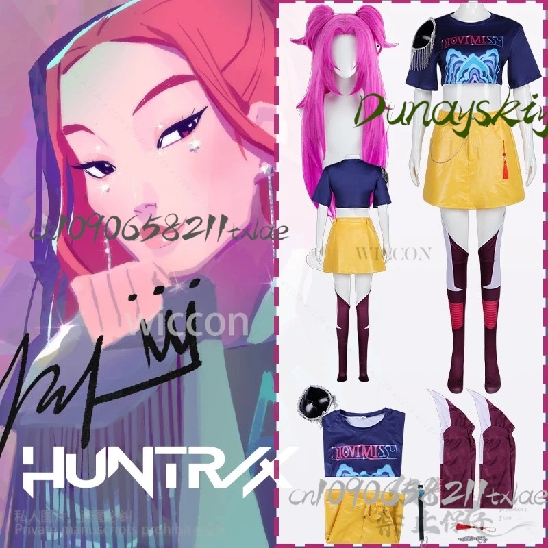 

Anime KPop Demon Hunters Girl Group Cosplay Mira Singing Costume Jirai Kei Punk Y2K Shirt Dress Hot Pink Wigs Halloween Party