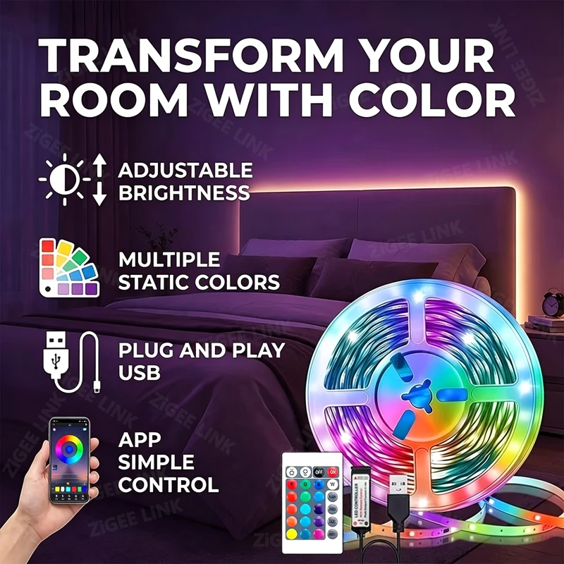 RGB Led Strip Lights SMD 5050 Smart APP Remote Control Flexible Ribbon Diode Lamp Tape TV Backlights Game Room Home Decoration
