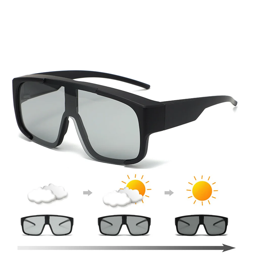 VIVIBEE Große polarisierte Brille, passend für Sonnenbrillen, photochrome Herren, Fahren, UV400, Angeln, Outdoor, Damen, verspiegelte dunkle Brille – Detail 3