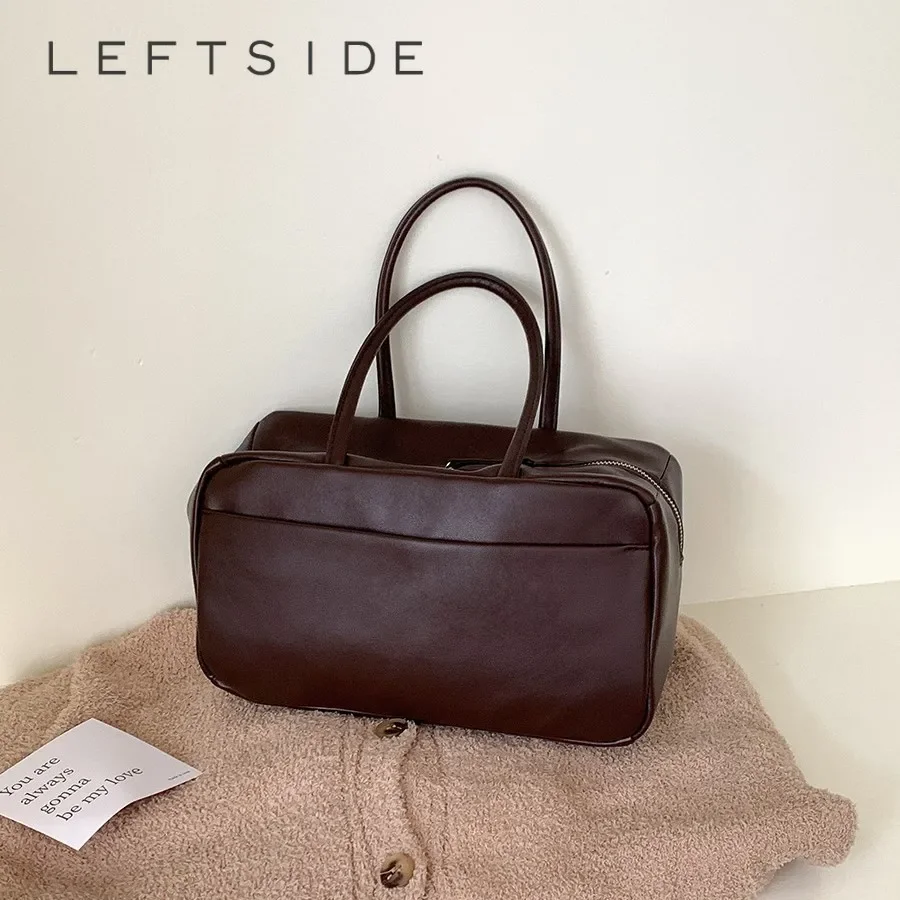 LEFTSIDE Women Small PU Leather Shoulder Bag Lady Tote Bag 2024 Winter New Y2K Top-handle Bags with Short Handle Handbags