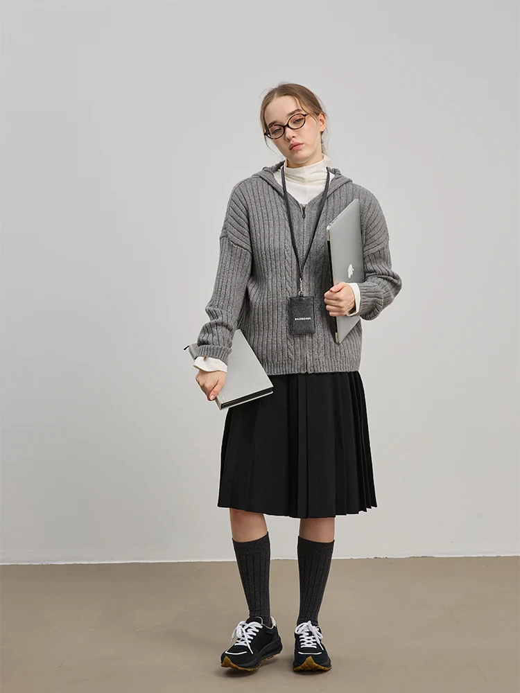 

Thiened Knitted Hat Women's Cardigan Sweater Autumn Winter Outerwear V-ne Zipper Closure Color Casual Sle