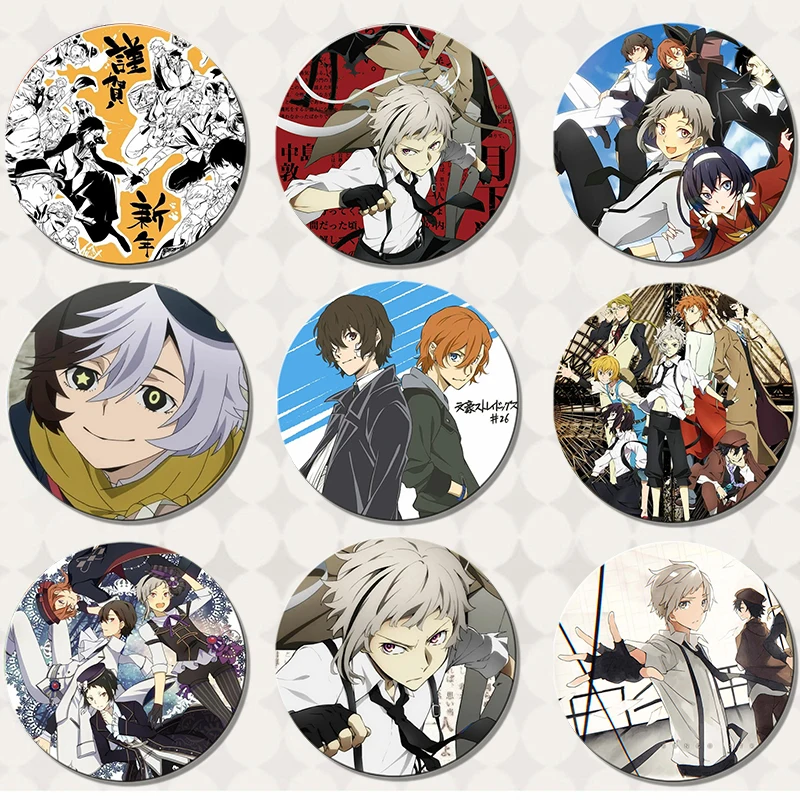 58mm New Anime Bungo Stray Dogs Button Pin Cute Anime Character Cartoon Brooch Badge for Backpack Accessories Decor Fans Collect