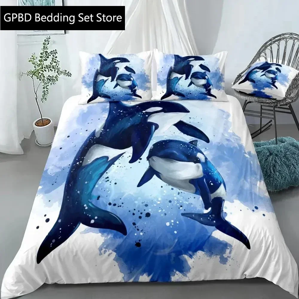 Killer Whales Blue Ocean 3D Duvet Cover Bedding Set Comforter Linen Pillowcases Home Decor Single Double Twin King Queen