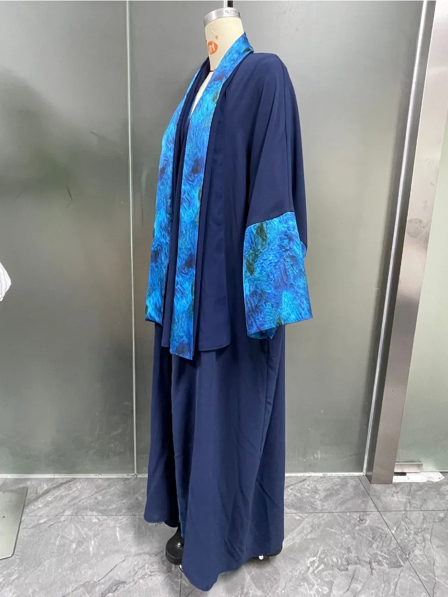 Eid muzułmański hidżab Abaya dla kobiet nadruk rękaw Abayas z szalikiem kardigan Jalabiya imprezowe sukienki Dubai Kaftan Vestidos długa suknia