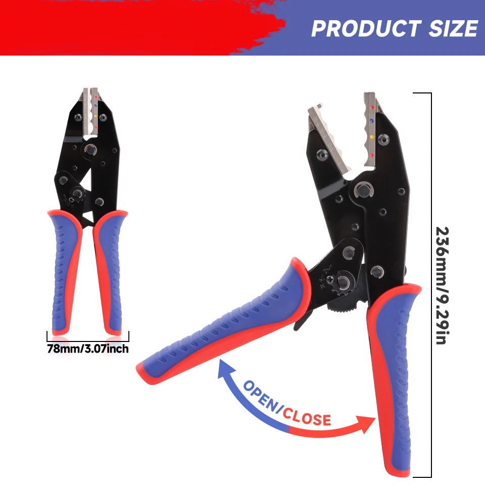 Stoßspleiß-Schrumpfverbinder Crimpzange YF-125C für 0,5–10 mm2 (20–7 AWG) BHT Terminal Ratschen Crimper Ratschenzange – Detail 6