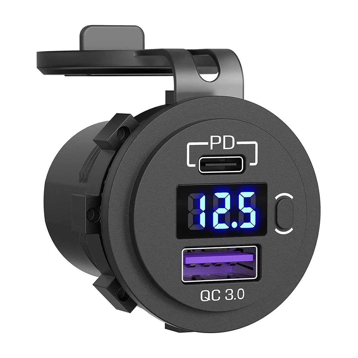 Chargeur USB Quick Charge QC 3.0 et PD pour voiture et tourisme, adaptateur de prise avec interrupteur, voltmètre pour camions, montres et motos