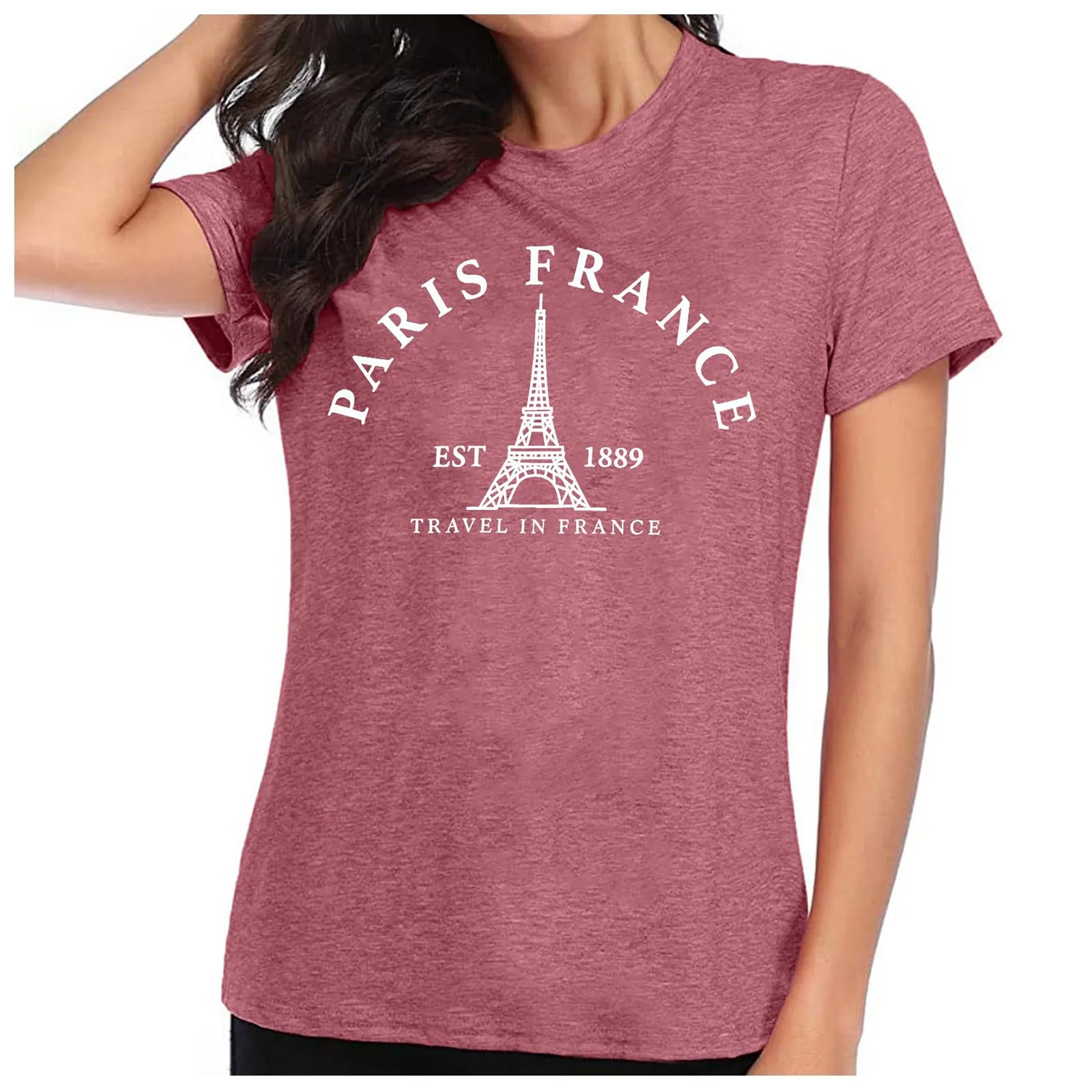 Frankrijk Toren Effen Kleur Shirt Reizen In Frankrijk Veelzijdige Minimalistische Tops Casual Mode Vintage T-Shirt