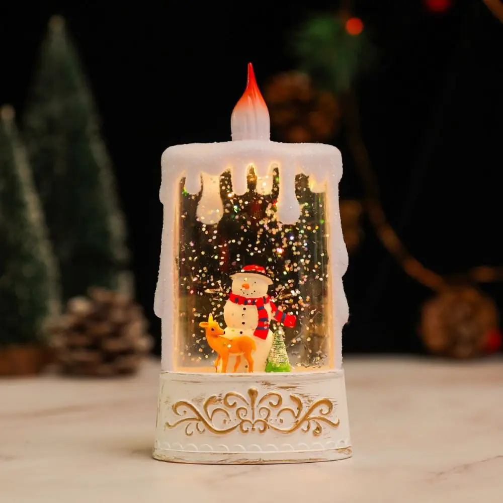 Swirling Water Christmas Candle Lantern Soft Light Flameless Crystal Snow Light Ornament Tree Snowman Scene Christmas Snow Globe