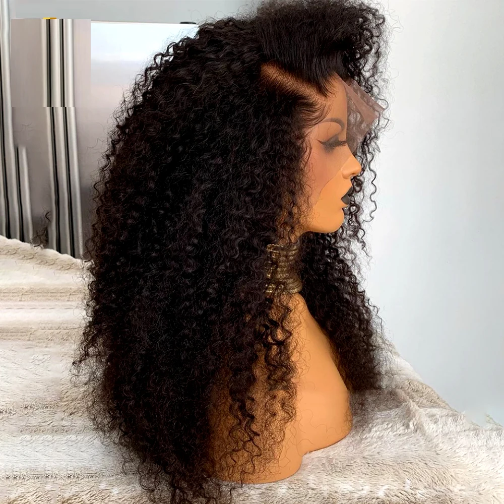 Soft 26inch Long Kinky Curly Black 180Density Lace Front Wig For Black Women Babyhair Preplucked Heat Resistant Glueless