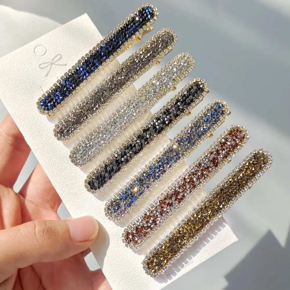 Fashion Bling Rhinestone Hair Clip Vintage Crystal One-Word Clip Hairpins For Women Girls Versatile Barrette Styling Headwear