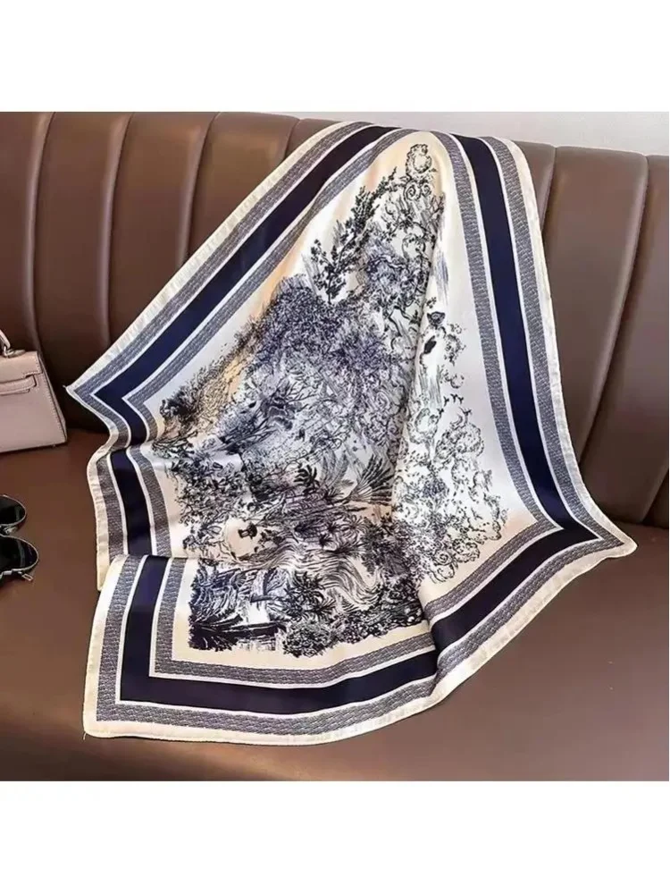 1 Stück Literarisch-Modischer Simulierter Seidenschal, Größe 70*70cm, Weicher Satin-Schal für Damen, Frühling und Sommer Alltagsaccessoire