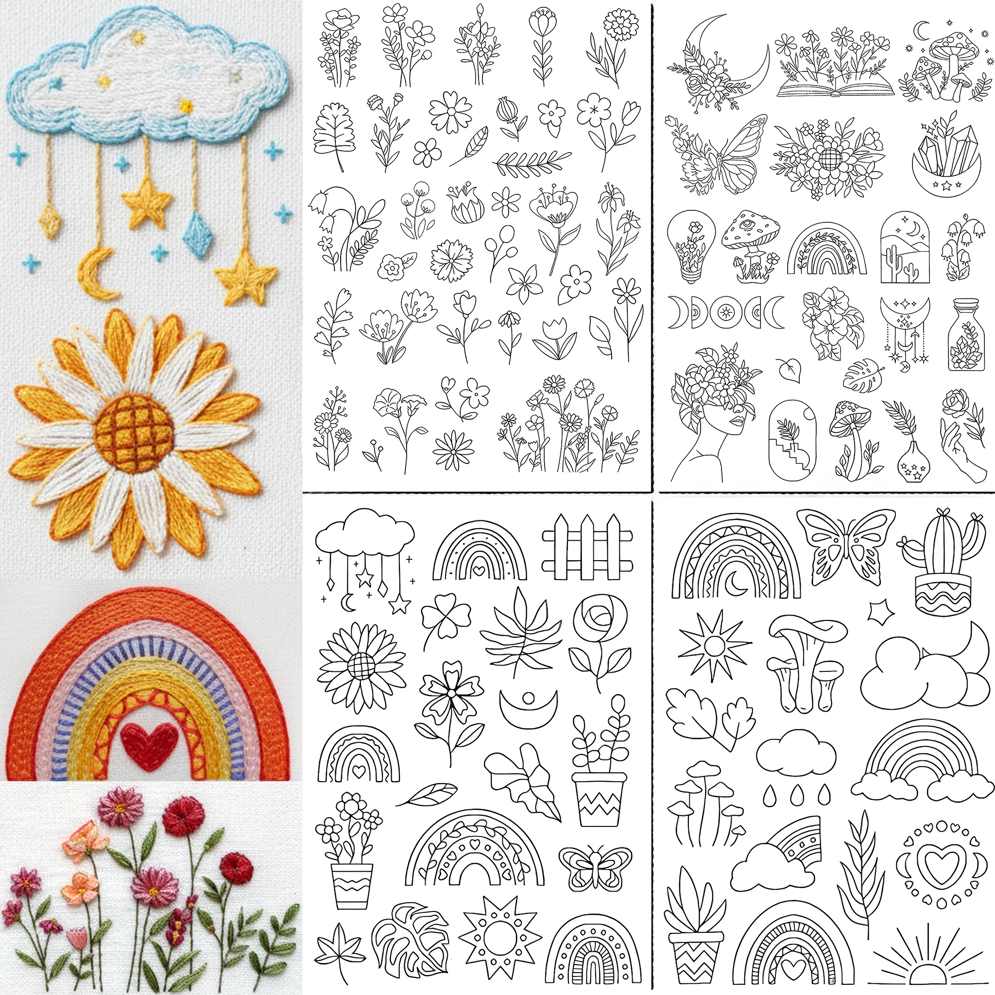 Pre-Printed Water Soluble Embroidery Patterns Self Adhesive Non-Woven Stabilizer DIY Hand Sewing Craft for Clothes Decor