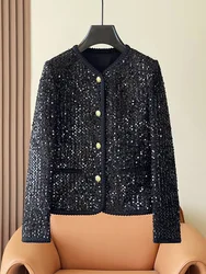 2024 Spring Autumn Korean Style Hot Fashion Women's High Quality Sequins Tweed Coat C876