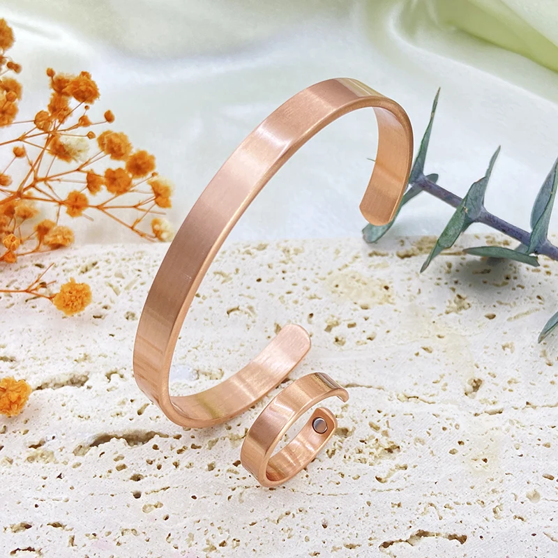 セット純銅のブレスレットとリング女性男性シンプルなカフ磁気バ - Women'S Health & Wellness Center のレビューと価格
