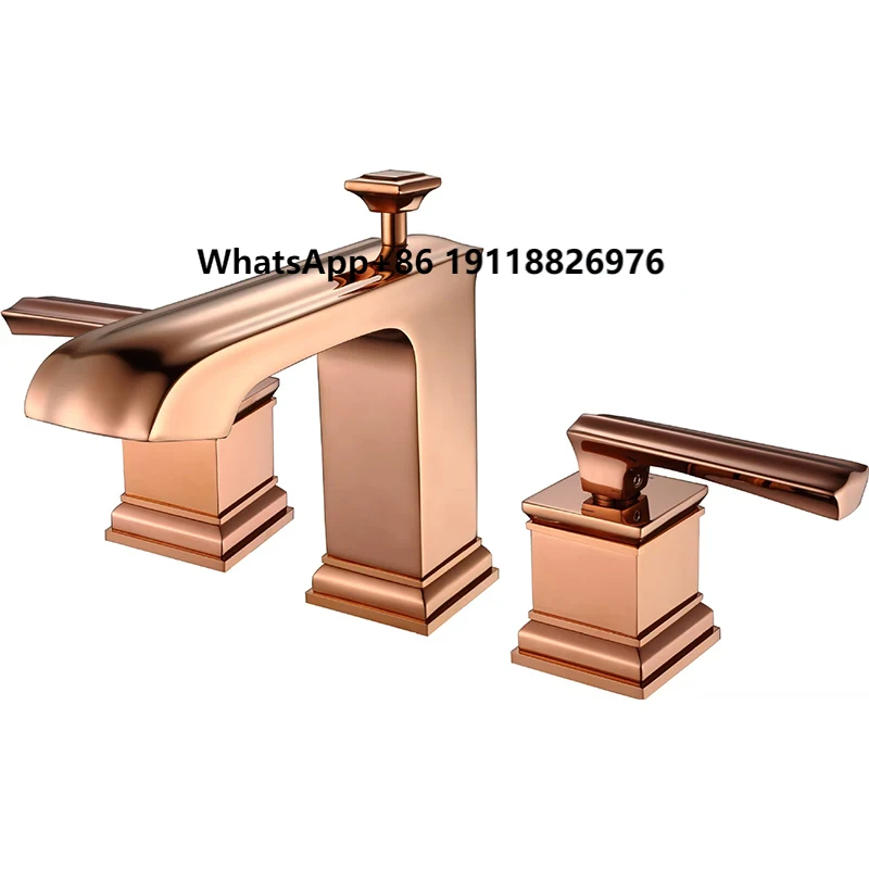 

Luxurious Bathroom Sink Faucet Widespread Brass Deck Mounted 3 Holes Basin Mixer Faucet Tap with Water Supply Hose