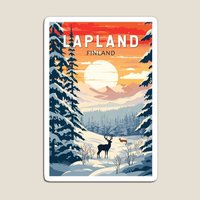 Lapland Finland Travel Art Vintage  Magnet  Decor Kids Baby for Fridge Organizer Cute Stickers Home Toy Funny Holder Colorful