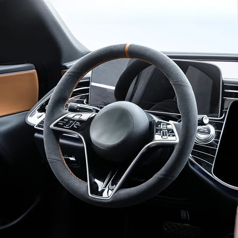 

Для Mercedes Benz S-Class S400L S450L S500L GLE450 E300L 2023 2024, прошитый вручную замшевый оранжевый чехол на руль автомобиля