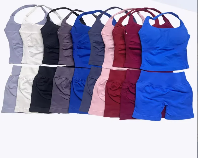 

Летний подвесной бюстгальтер для моделирования тела, красивый бюстгальтер с бретелями и спортивные шорты для йоги, однотонная удобная спортивная одежда