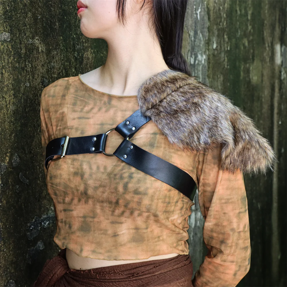 Средневековые кожаные доспехи-гладиаторы на плечо-греческие наплечники варвара с мехом, рыцарь викингов, карнавальный костюм, аксессуар на плечо