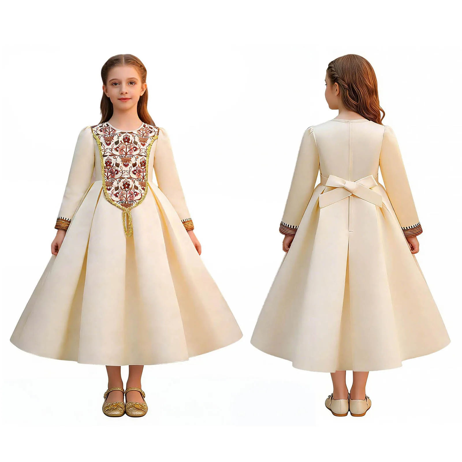 

Girls Abaya Dress Dress Long Sleeve Robe Arab Dubai Unique Delicate Pattern Ruffled Long Dress for Formal Occasions Dinner Party