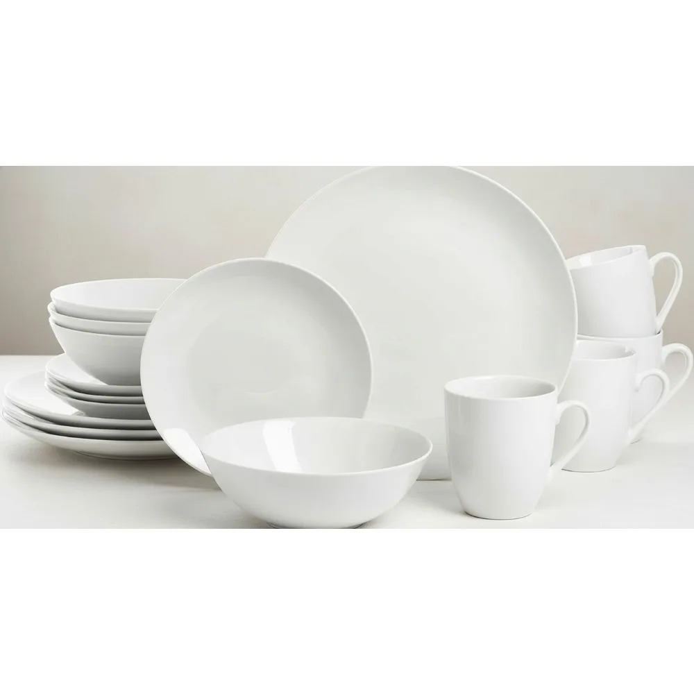 

Набор посуды из белого фарфора из 16 предметов, можно мыть в посудомоечной машине и микроволновой печи, элегантный дизайн купе для семейной столовой