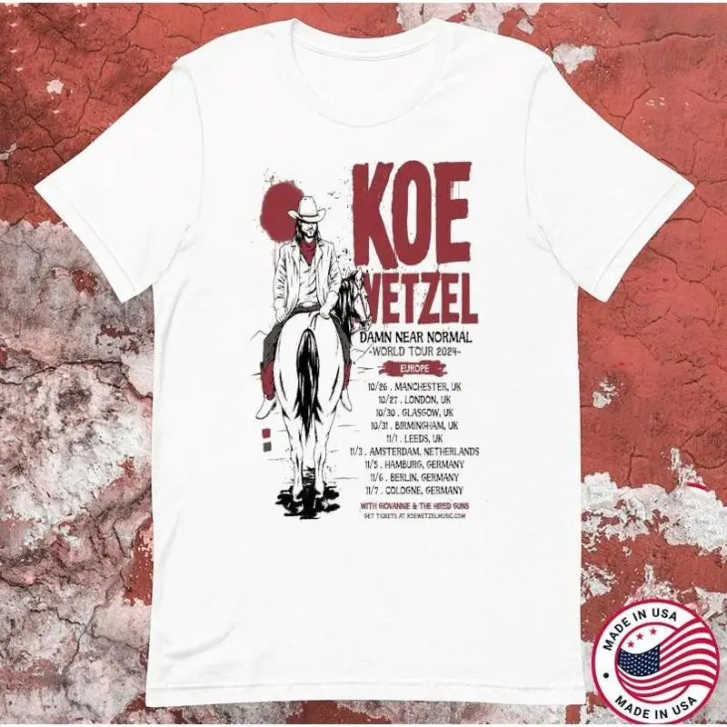 

Футболка Koe Wetzel Music Damn Near Normal World Tour 2024, размер S 5XL