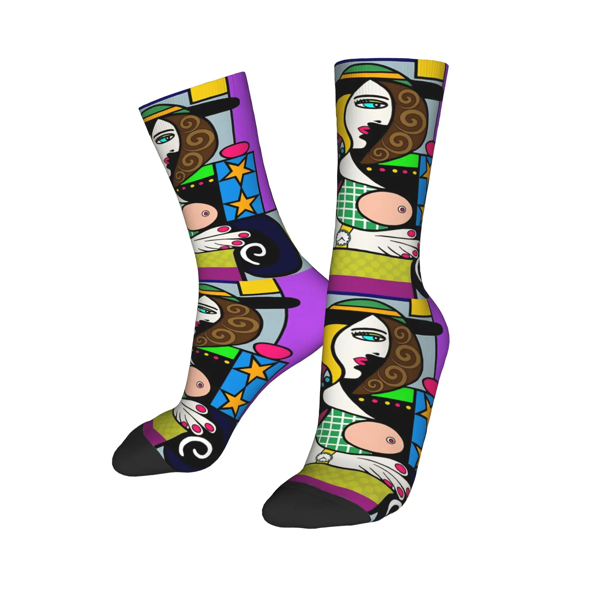 

Funny Funky Lady with Hat Picasso Sports Socks Polyester Middle Tube Socks for Women Men Sweat Absorbing,