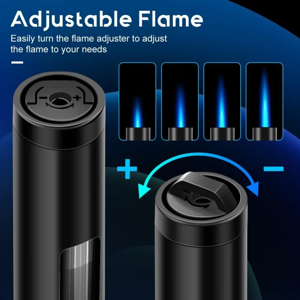 2 Pack Refillable Windproof Torch Lighters, Copper Jet Flame Butane Lighter with Visible Fuel Window for Camping BBQ Candle view 3