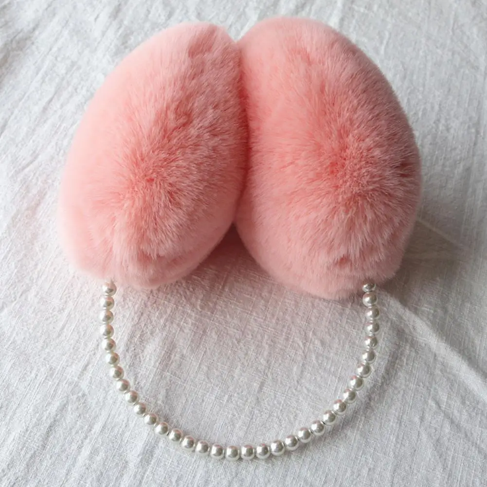 Earmuffs de lã aumentados para meninas e mulheres, capas de pelúcia, Earmuffs peludos macios, pérolas artificiais, elegantes e elegantes, inverno