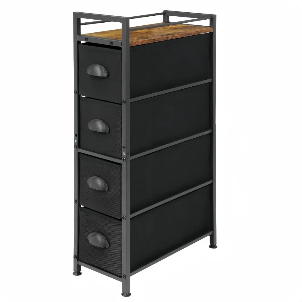 

Dresser Storage Tower with 4 Drawers, Slim Dresser Chest of Drawers, Vertical Small Fabric Dresser Standing