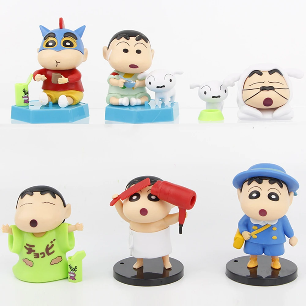 6pcs/set Anime Bathing Set Crayon Shin-chan Cute Edition Action Figure Toys Japanese Dolls Birthday Gifts Desktop Decorations