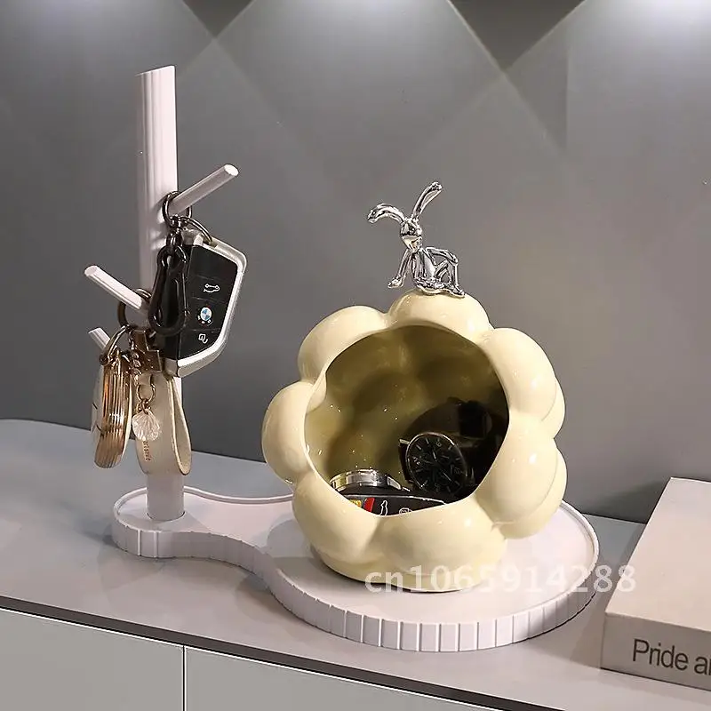 

Luxury Rabbit Key Storage Ornament Light Cloud Bunny Home Entrance Decor Gift - Hand-Painted Ceramic Doorway Lighti