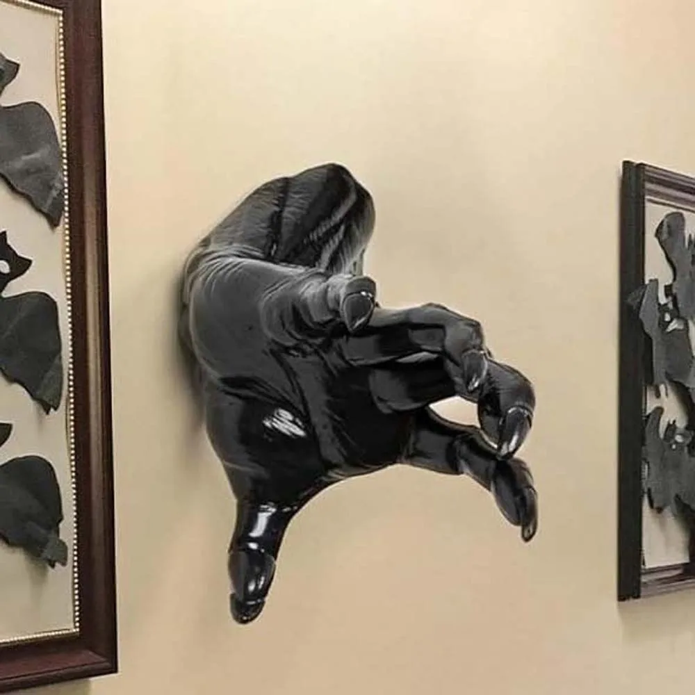 Witch Arm PVC Demon Hand Wall Mounted Creepy Design Black Ghost Palm Matte Finish Solid Body Ghost