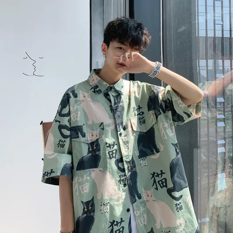 

Men Cool Summer Loose Men/Women T Shirt Casual Short Sleeve Cat Anime Tshirt Summer T-Shirt Tops Shirt shirt handsome lazy 2024