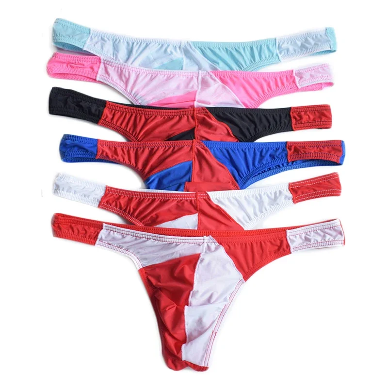 

6PCS Men's Underwear T-Back G-String Briefs Sexy Breathable Low Waist Patchwork Tangas Thong Lingerie Breathless Thongs